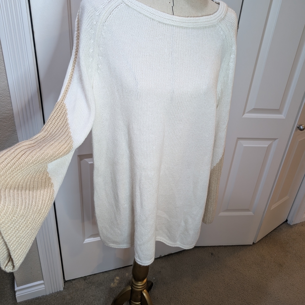 Chico's CreamTan Knit Sweater XL Elegant Minimal Quiet Luxury Neutral